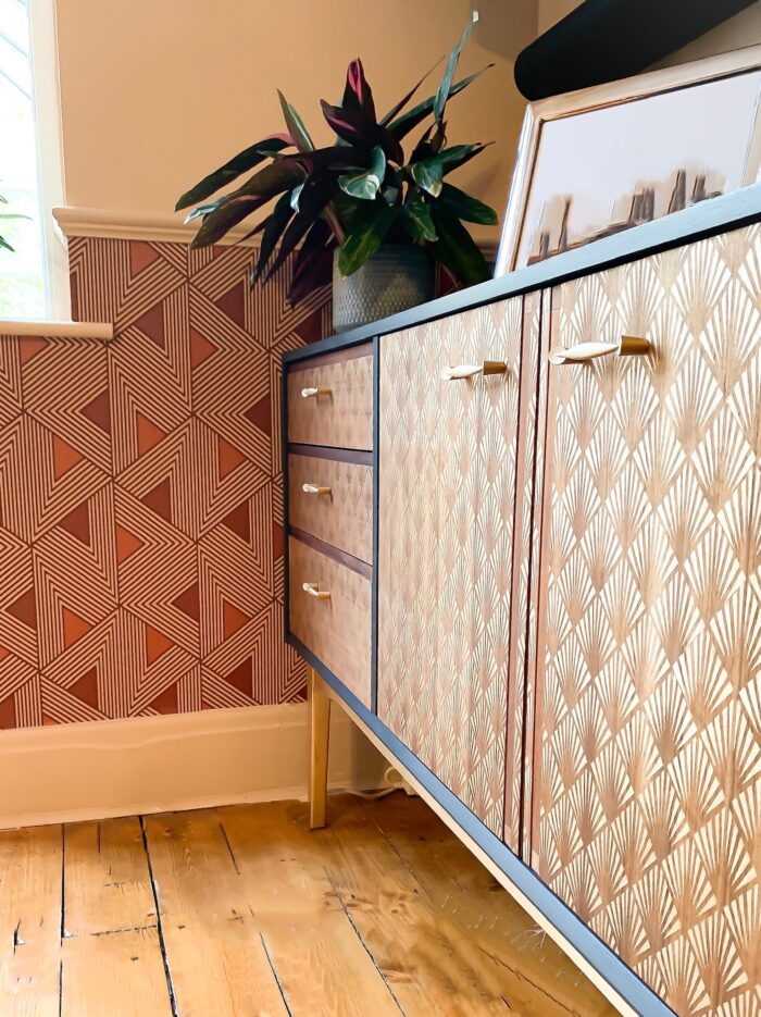 Close up of the pattern on the cabinet in eclectric home in Hale