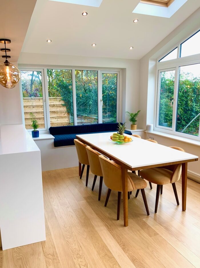 Open plan contemporary kitchen diner in High Leigh